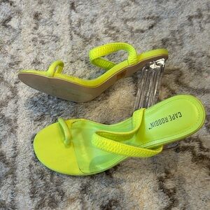 Cape Robbin Neon Yellow Clear Heel Sandals Size 9
